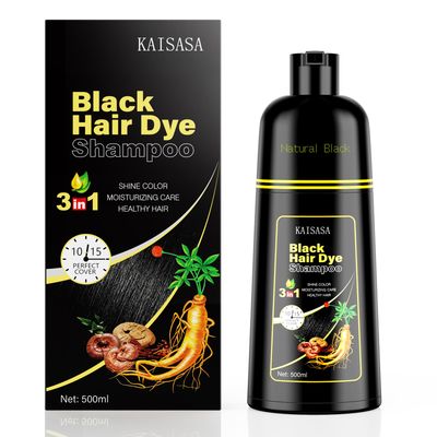 KINGMING Black Hair Dye Shampoo 3 in 1 for Gray Hair, Hair Color Shampoo for Women Men Grey Hair Coverage, Herbal Ingredients Champu Con Tinte Para Canas 500ml (Black).