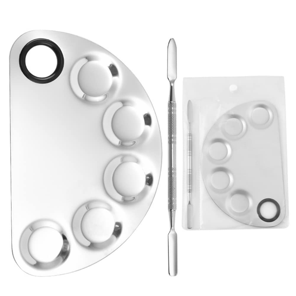 AKOAK Stainless Steel Beauty Palette, with Spatula Tool, Nail Art Makeup Palette, for Mixing CosmeticsNail PolishPigments