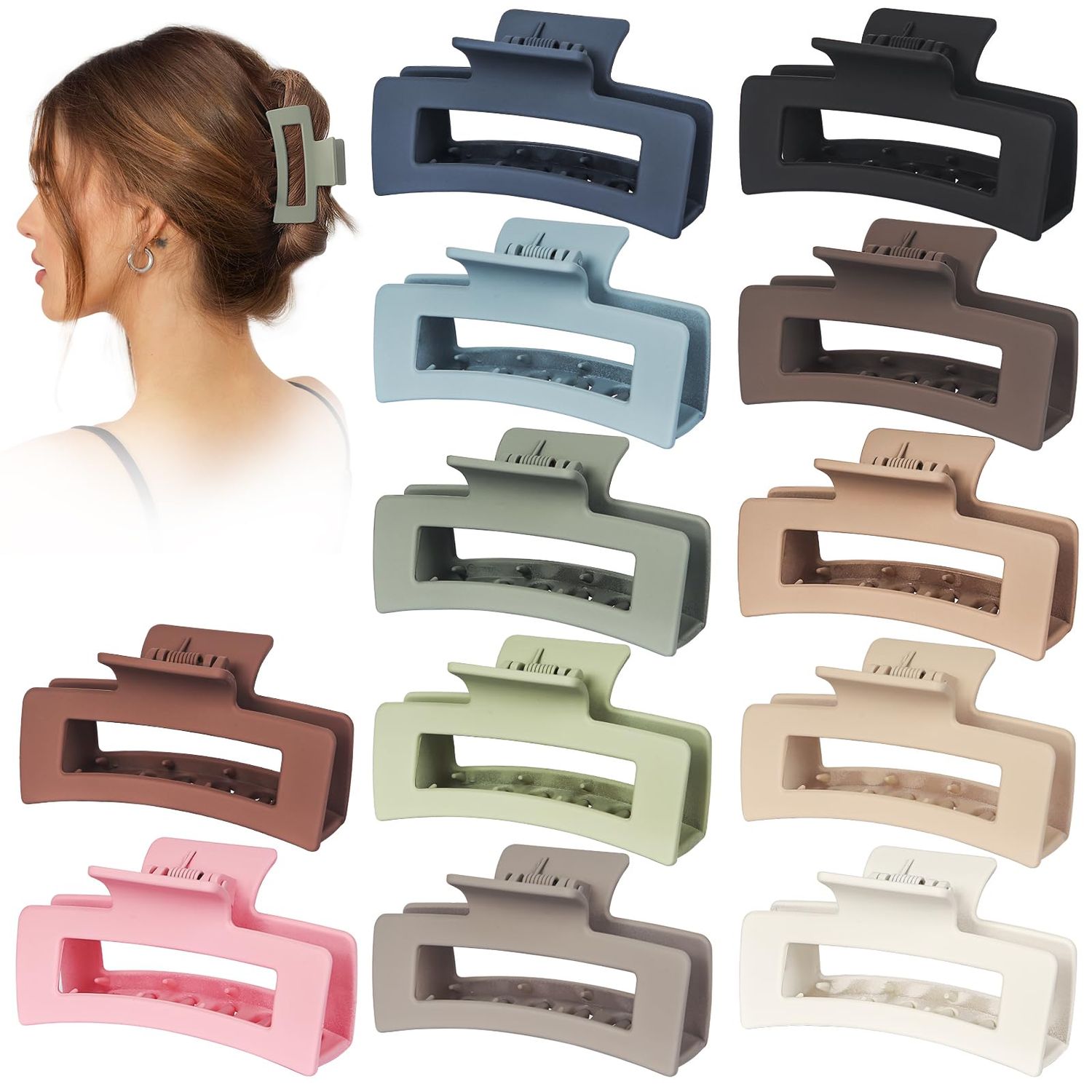 12 Pack 3.5&quot; Medium Hair Claw Clips for Women Thick Thin Hair, Strong Hold Matte Banana Hair Clips