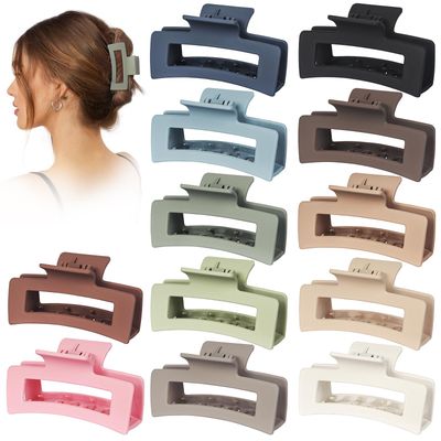 12 Pack 3.5&quot; Medium Hair Claw Clips for Women Thick Thin Hair, Strong Hold Matte Banana Hair Clips