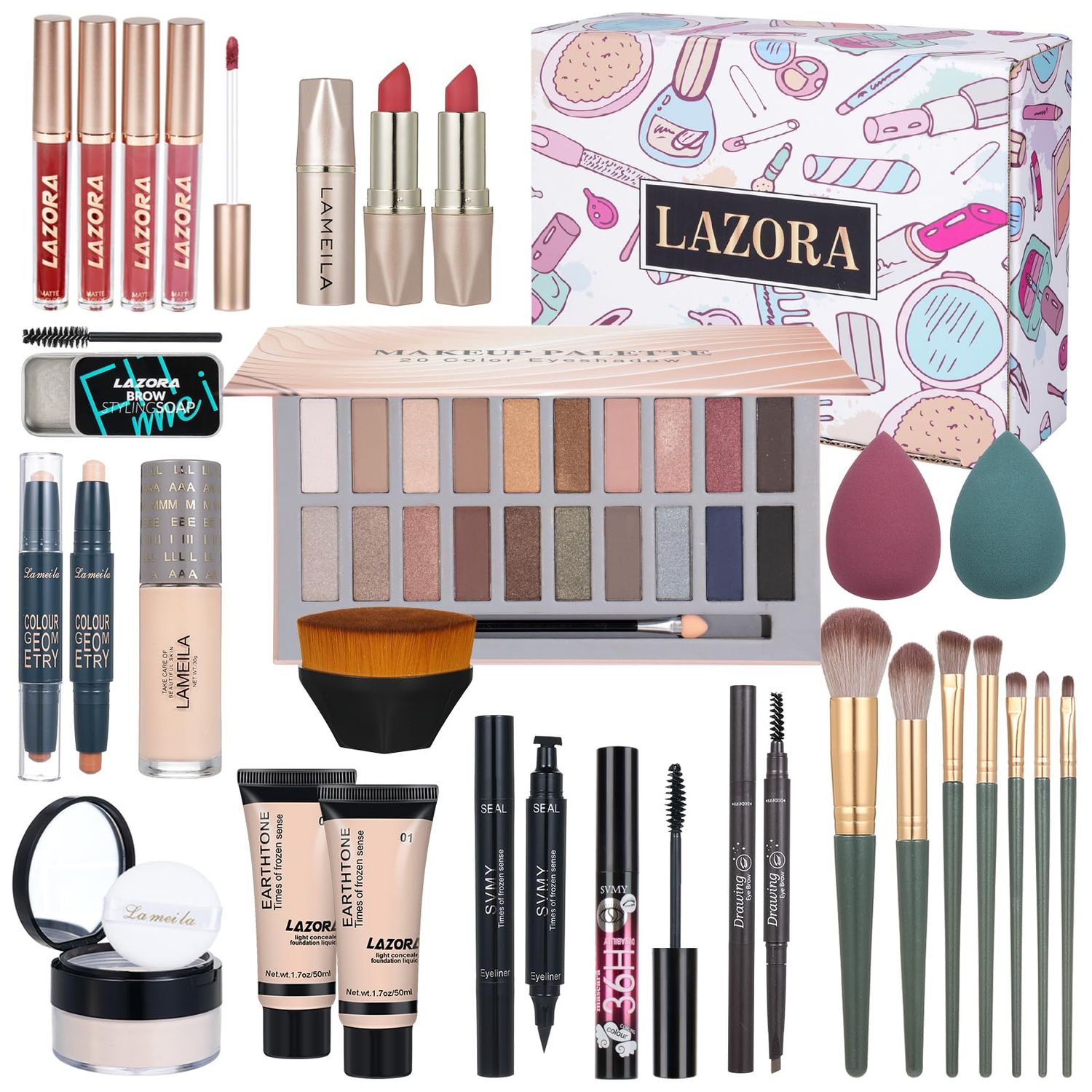 Makeup Kit for Women All in One Makeup Sets Makeup Kit for Women Full Kit Teens Makeup Essential Bundle Include 20 Color Eyeshadow Palette Set