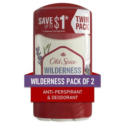 Old Spice Antiperspirant and Deodorant for Men, 247 Sweat and Odor Protection, Invisible Solid Stick, Wilderness with Lavender Scent, 2.6 oz (Pack of 2)