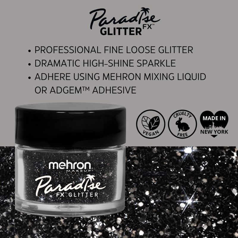 Mehron Makeup Paradise Glitter FX | Professional Cosmetic Glitter for Makeup &amp; Art | Vibrant &amp; Shimmering Loose Glitter .25 oz (7 g) (Black)