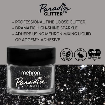 Mehron Makeup Paradise Glitter FX | Professional Cosmetic Glitter for Makeup &amp; Art | Vibrant &amp; Shimmering Loose Glitter .25 oz (7 g) (Black)
