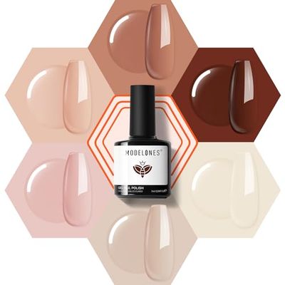 Modelones Nude Gel Nail Polish Set -6 Colors Neutral Milky White Pink Brown Gel Polish Kit Skin Tones Soak Off Gel Nail Kit Manicure DIY at Home Nail Art Salon Gift