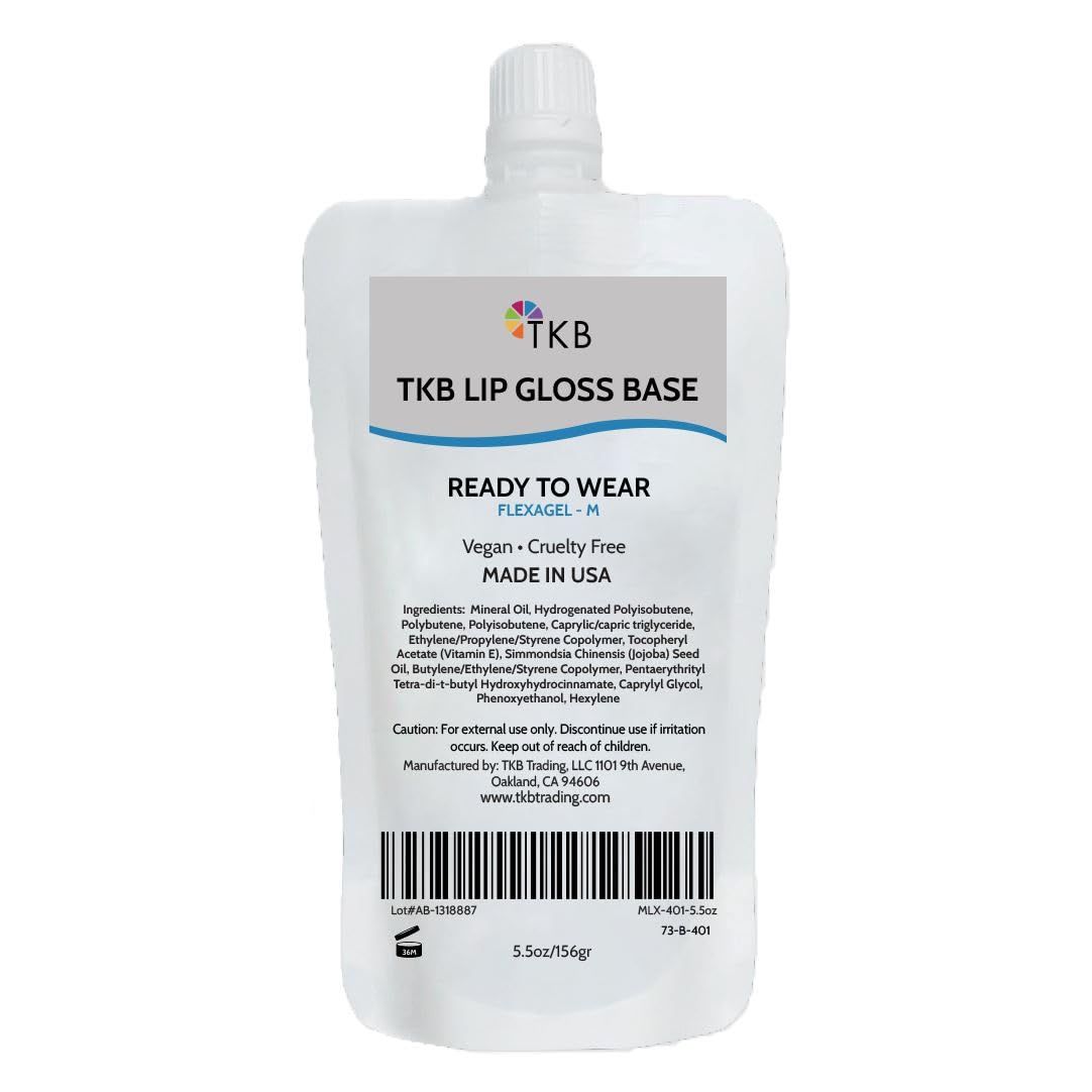 TKB Lip Gloss Base (Flexagel M) | Ready-to-Wear| Moisturizing, High Shine, Crystal Clear, Vegan and Cruelty free| Made in USA. (5.5oz (156g))