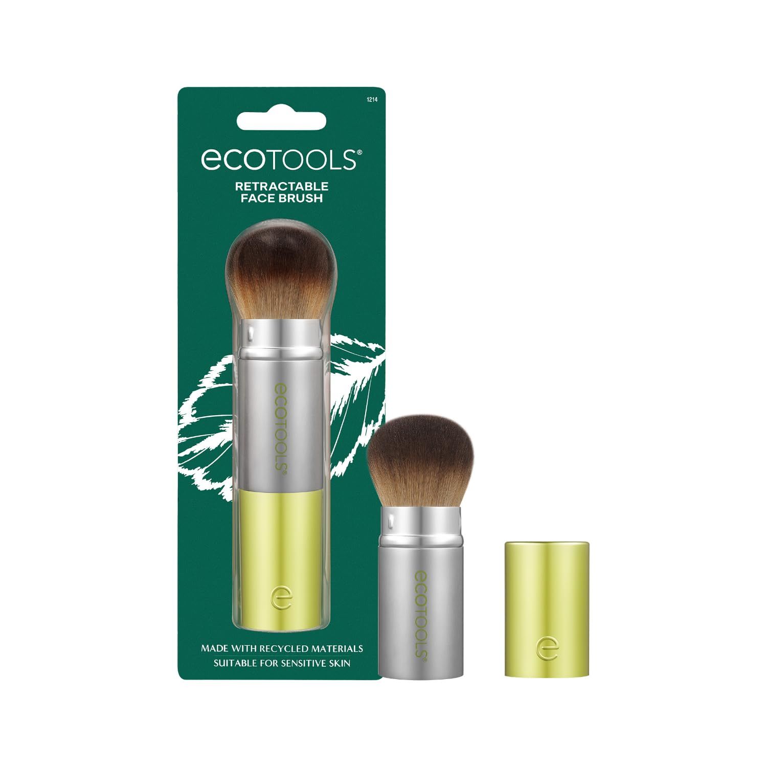 EcoTools Retractable Face Makeup Brush, Kabuki Brush for Foundation, Blush, Bronzer, &amp; Powder, Travel Friendly &amp; Perfect for On The Go, Eco Friendly, Synthetic &amp; Cruelty Free Bristles, 1 Count