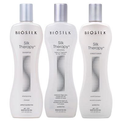 BioSilk 3-Piece Silk Therapy Shampoo, Conditioner &amp; Serum Kit, Haircare For Incredible Shine, Sulfate, Paraben, &amp; Cruelty-Free, 12 Oz (3 Products)