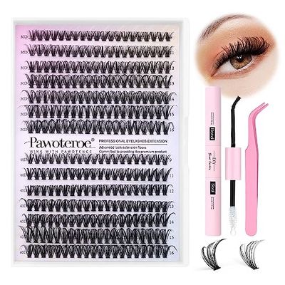 Pawotence Lash Extension Kit DIY 280pcs Lash Clusters Eyelash Extension Kit, 9-16mm 30D 40D Individual Lashes Kit with Lash Bond and Seal, Lash Tweezers for Self Use (30D&amp;40D, 0.07D, 9-16mm, Kit)