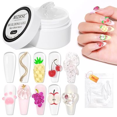 MIZHSE Solid Builder Gel for Nails, Non-Sticky Hard Gel Sculpting Gel, 3D Gel Nail Art Building Gel Carving Gel Modeling Gel Nail Extension Soak Off UVLED Nail Art Salon Home DIY 15 g Clear