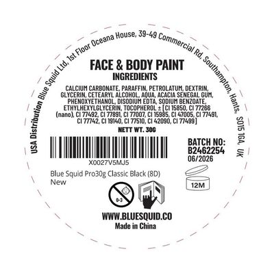 Blue Squid PRO Face Paint - Professional Water Based Single Cake Facepaint & Body Paints - SFX Makeup, Kids Adults Face Painting for Costume, Halloween, Cosplay - Classic Black 30g 1oz