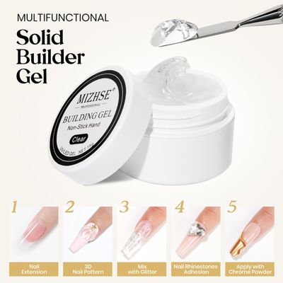 MIZHSE Solid Builder Gel for Nails, Non-Sticky Hard Gel Sculpting Gel, 3D Gel Nail Art Building Gel Carving Gel Modeling Gel Nail Extension Soak Off UVLED Nail Art Salon Home DIY 15 g Clear