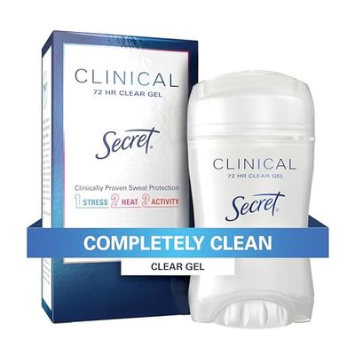 Secret Clinical Strength Antiperspirant and Deodorant for Women, 3X Stress Sweat Protection, PH Balancing Minerals, Clear Gel, Completely Clean Scent, 1.6 oz