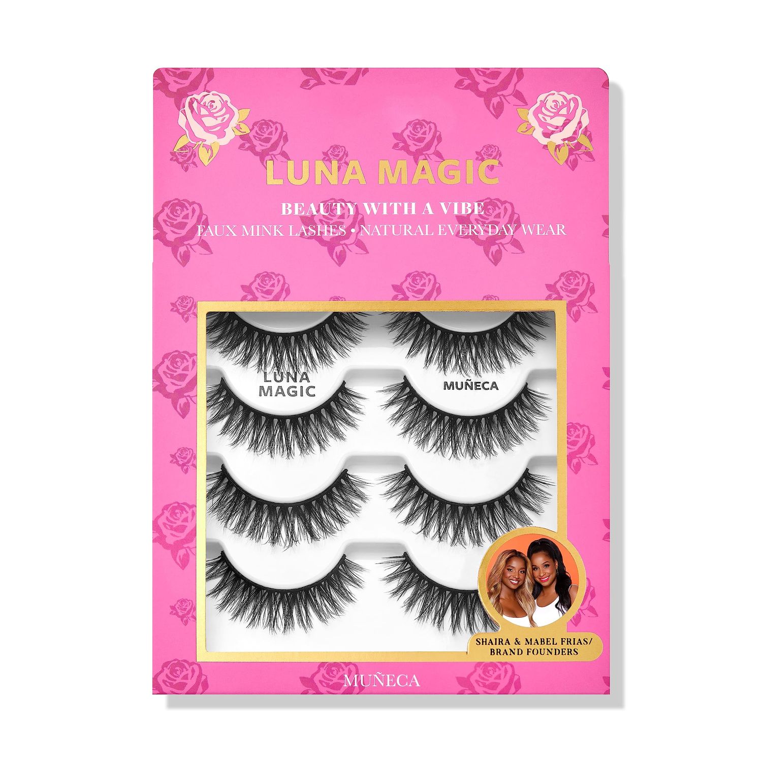 LUNA MAGIC Mueca Faux Mink Lashes, Multipack, Natural Everyday Wear, Reusable, Wispy &amp; Natural, Cruelty Free, 13MM, 4 Pairs