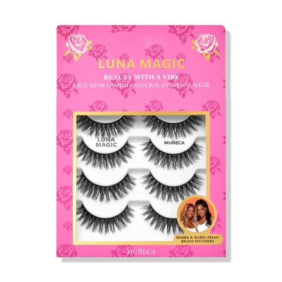 LUNA MAGIC Mueca Faux Mink Lashes, Multipack, Natural Everyday Wear, Reusable, Wispy &amp; Natural, Cruelty Free, 13MM, 4 Pairs