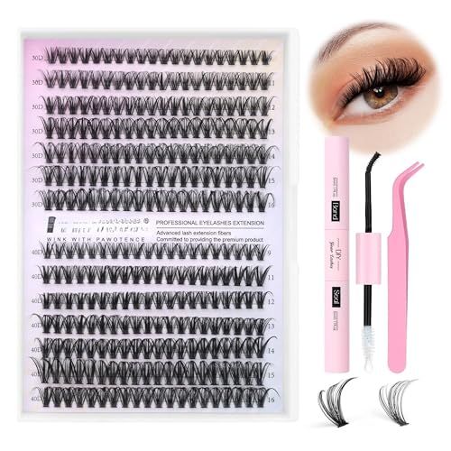 Generic Eyelash Extension Kit 280pcs Individual Eyelashes Kit Cluster Lashes Individual Cluster 9-16mm Lash Extension Kit with Lash Bond and Seal (30D&amp;40D-9-16MIX KIT) (30D&amp;40D KIT), Black