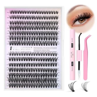Generic Eyelash Extension Kit 280pcs Individual Eyelashes Kit Cluster Lashes Individual Cluster 9-16mm Lash Extension Kit with Lash Bond and Seal (30D&amp;40D-9-16MIX KIT) (30D&amp;40D KIT), Black