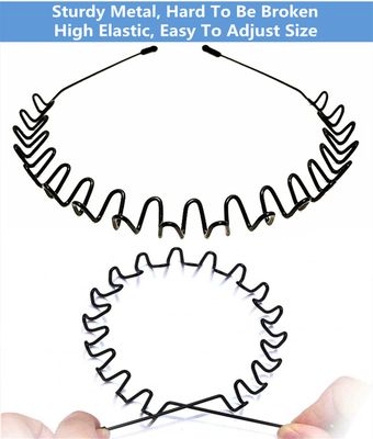 bodbop Metal Hair Band for Men Headband Women Hair Bands Men Unisex Black Wavy Spring Outdoor Sports Headbands for Men's Hair Band Hoop Elastic Non Slip Head Band