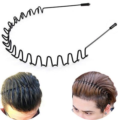 bodbop Metal Hair Band for Men Headband Women Hair Bands Men Unisex Black Wavy Spring Outdoor Sports Headbands for Men&#39;s Hair Band Hoop Elastic Non Slip Head Band