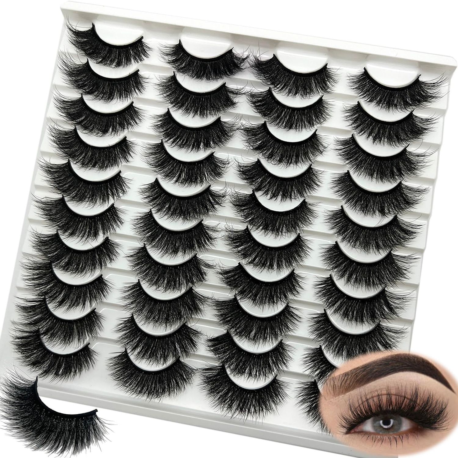loladook Mink Lashes Fluffy Thick 3D Mink Fake Lashes Wispy Soft Cat Eye Lashes Pack 18mm Volume Curly Full Strip False Eyelashes Natural Look (20pairs)
