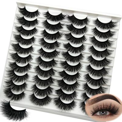 loladook Mink Lashes Fluffy Thick 3D Mink Fake Lashes Wispy Soft Cat Eye Lashes Pack 18mm Volume Curly Full Strip False Eyelashes Natural Look (20pairs)