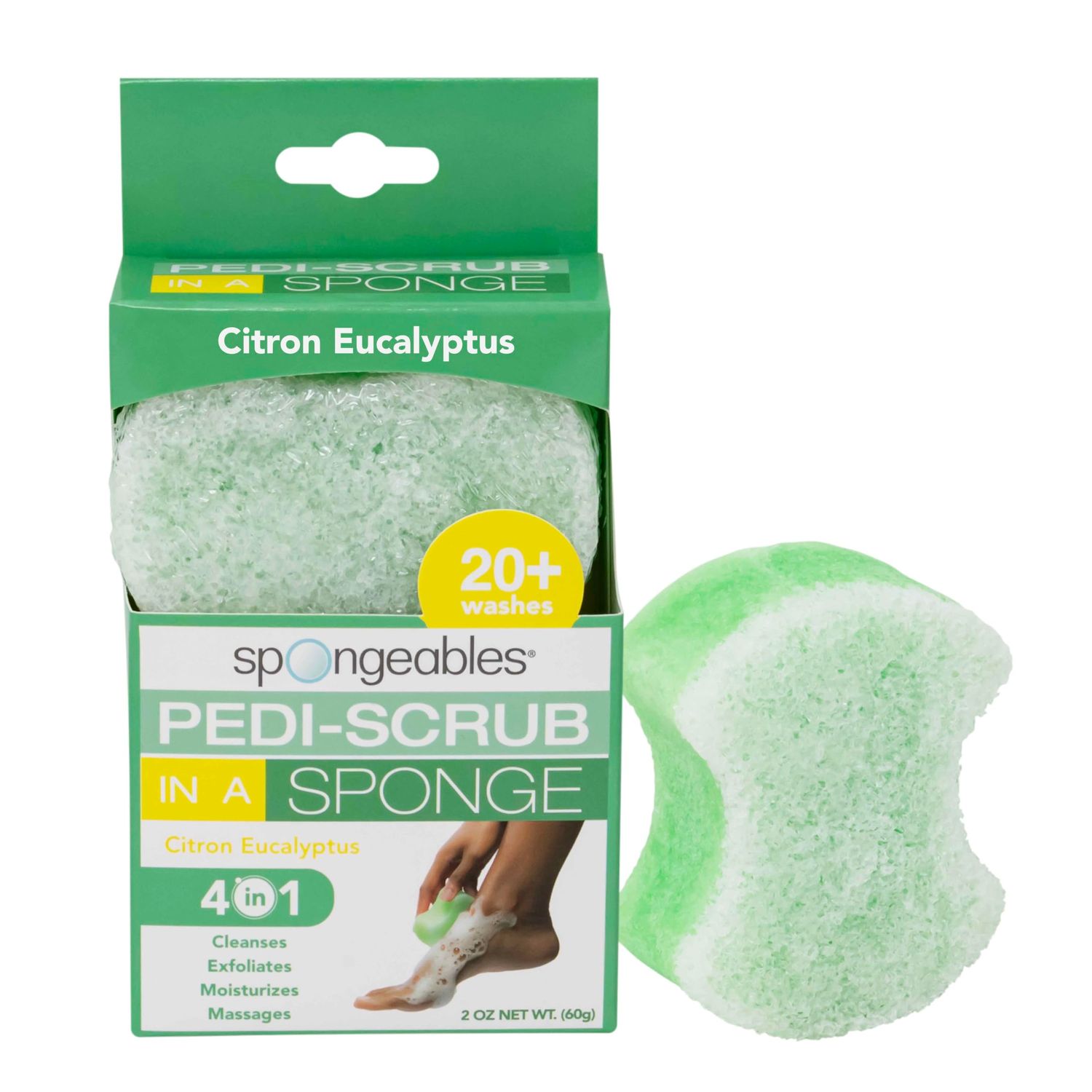 Spongables Pedi Scrub Foot Exfoliating 20 Wash Sponge, Citron Eucalyptus, 1 Count