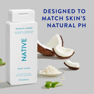 Native Body Wash Contains Naturally Derived Ingredients | For Women & Men, Sulfate, Paraben, & Dye Free Leaving Skin Soft and Hydrating |Ocean & Timber 18 oz - 2 Pk