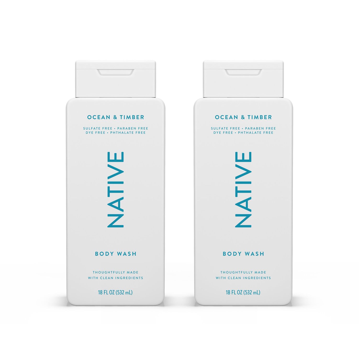 Native Body Wash Contains Naturally Derived Ingredients | For Women &amp; Men, Sulfate, Paraben, &amp; Dye Free Leaving Skin Soft and Hydrating |Ocean &amp; Timber 18 oz - 2 Pk