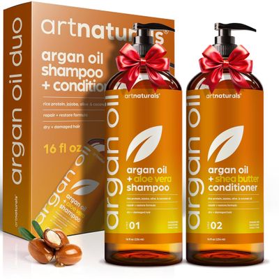 Argan Oil Shampoo and Conditioner Set - Sulfate-Free Formula with Nourishing Moroccan Oil and Keratin -for All Hair, Curly or Straight - Hydrate Repair Defy Frizz for Salon-like Results!16 Fl Oz 2 PK