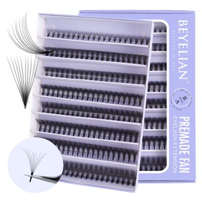 BEYELIAN Premade Volume Eyelash Extensions Mixed Tray 1000 Fans 9-16mm 0.07mm 10D D Curl Premade Fans Eyelash Extensions Handmade Promade Loose Fans Thin Base
