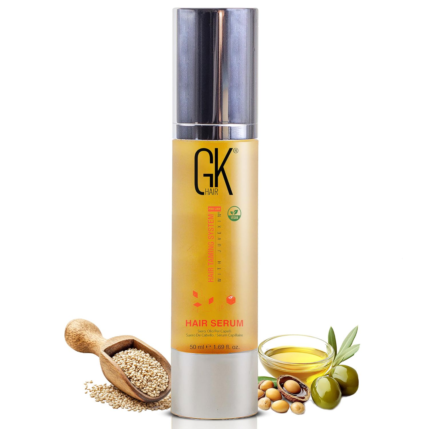 GK HAIR Global Keratin Hair Smoothing Serum (1.69 Fl. Oz50ml) - 100% Organic Argan Oil Hydrating Strength Shine Dry Damaged Repair Anti Frizz Moistures Nourishment &amp; Weightless Styling All Hair Types