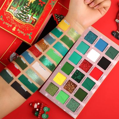 DE&#39;LANCI Christmas Makeup Palette,18 Colors Highly Pigmented Multichrome Red Green Eyeshadow Pallet,Matte Shimmer Eye Shadow, Red Green Gold Fine Pressed Glitter Shades for Face Body | Grinch Makeup