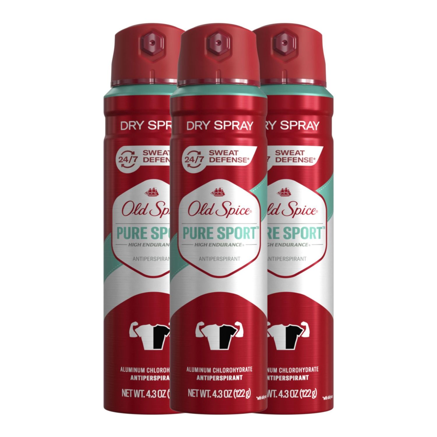 Old Spice Men&#39;s High Endurance Anti-Perspirant and Deodorant Invisible Dry Spray for Men, Pure Sport Scent, 4.3 oz (Pack of 3)