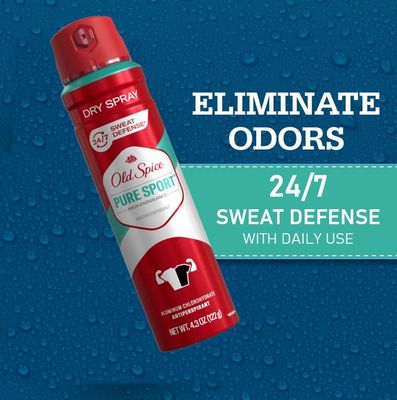 Old Spice Men's High Endurance Anti-Perspirant and Deodorant Invisible Dry Spray for Men, Pure Sport Scent, 4.3 oz (Pack of 3)
