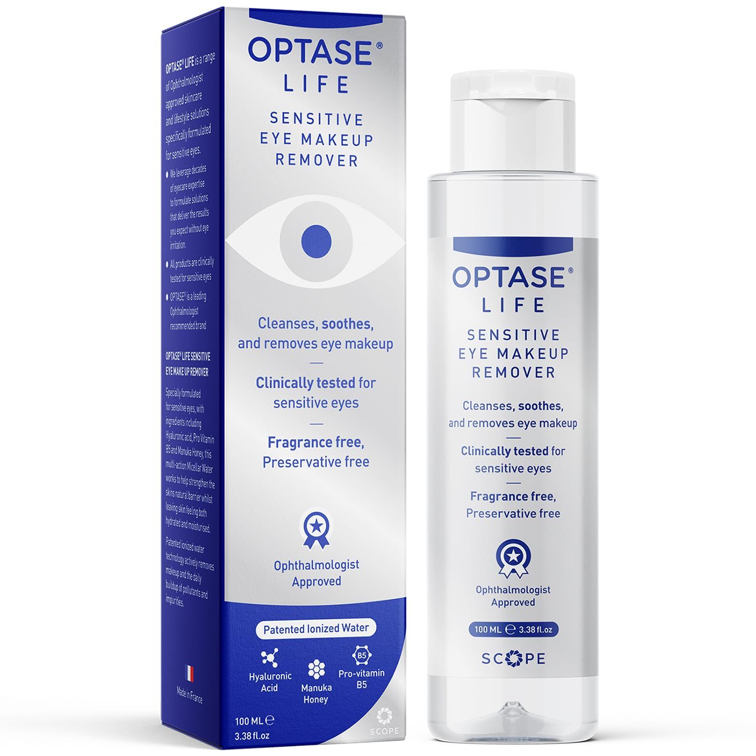 Optase Life Sensitive Eye Makeup Remover - Gentle &amp; Effective for All Skin Types - Breakthrough Innovation vs Traditional Micellar Water - 100ml