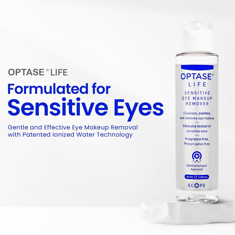Optase Life Sensitive Eye Makeup Remover - Gentle &amp; Effective for All Skin Types - Breakthrough Innovation vs Traditional Micellar Water - 100ml