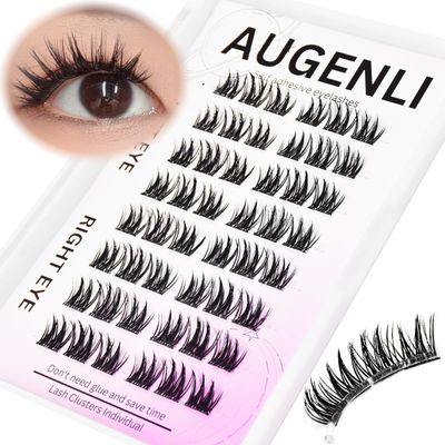 AUGENLI Self Adhesive Lash Clusters Eyelashes, Press-on Lashes 12mm Individual Lash Extension Kit, Clear Band No Glue Needed Natural Self Adhesive DIY Eyelash Extension (02)