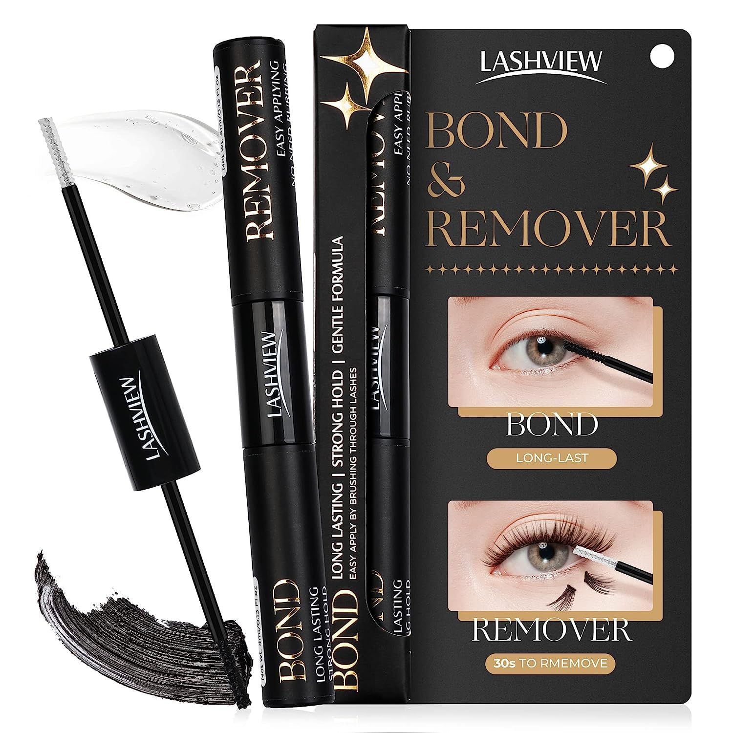 LASHVIEW 2 in 1 Lash Glue &amp; Remover, Waterproof Mascara Adhesive With Strong 48 Hour Hold, Fast Removal With No Residue