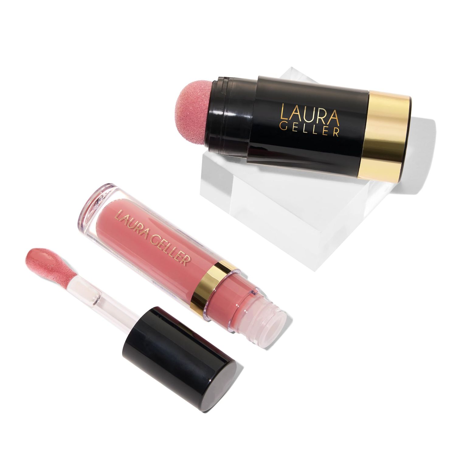 LAURA GELLER NEW YORK Serum Staples Soothing Blush  Lip Duo - Serum Blush Cheek Tint, Practical Pink  Jelly Balm Lip Serum, There She Rose