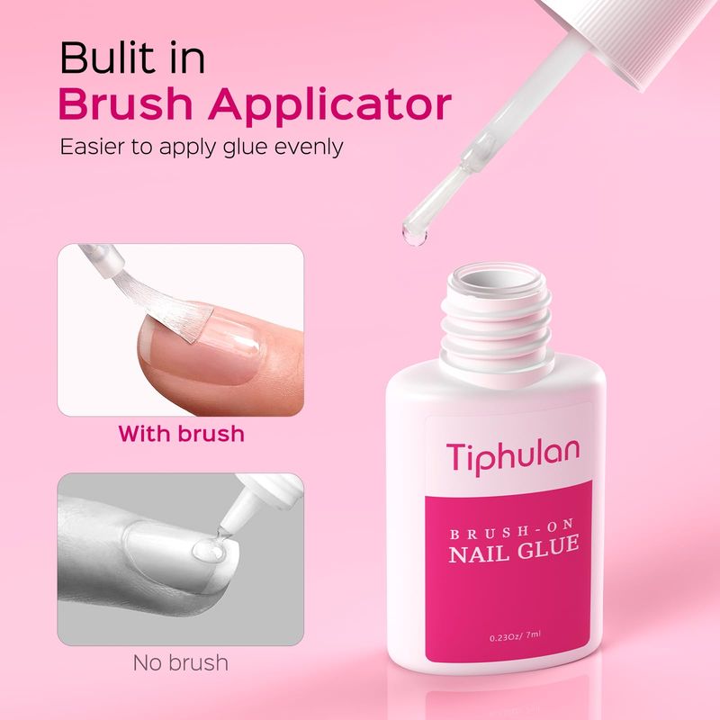 TIPHULAN 28ml Brush On Nail Glue for Press On, Acrylic Nails - Super Strong, Durable &amp; Long-Lasting, Mess Free, Travel Friendly, 0.92 oz(4PCS)