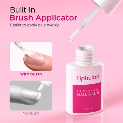 TIPHULAN 28ml Brush On Nail Glue for Press On, Acrylic Nails - Super Strong, Durable &amp; Long-Lasting, Mess Free, Travel Friendly, 0.92 oz(4PCS)