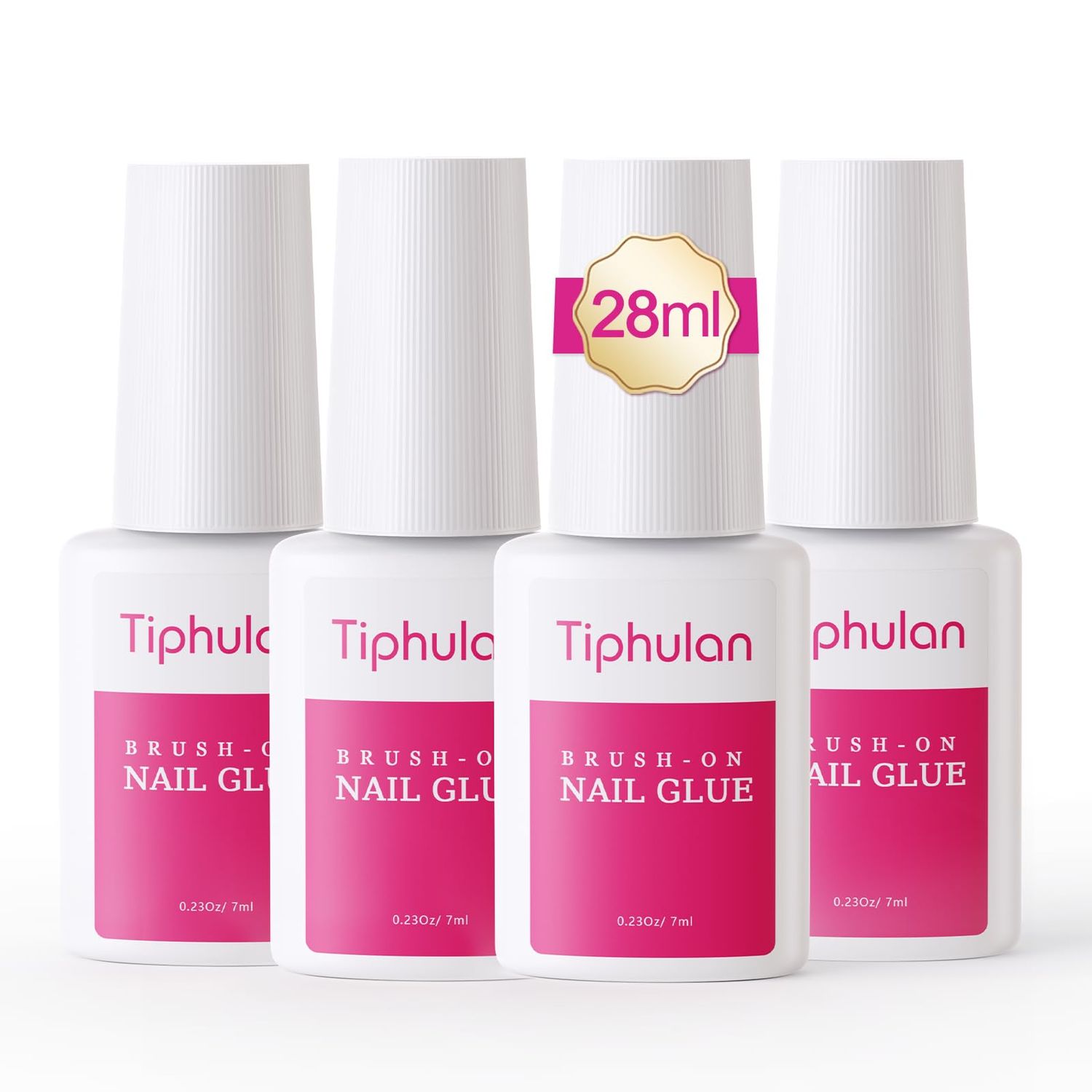 TIPHULAN 28ml Brush On Nail Glue for Press On, Acrylic Nails - Super Strong, Durable &amp; Long-Lasting, Mess Free, Travel Friendly, 0.92 oz(4PCS)