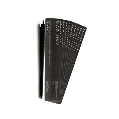MADLUVV Nano 14u Professional Brow Artistry Pens for Flawless Eyebrows, Premium Pens for Pigment Ink, 18mm Sterile Disposable Micro Brow Sharp - 10 Pack