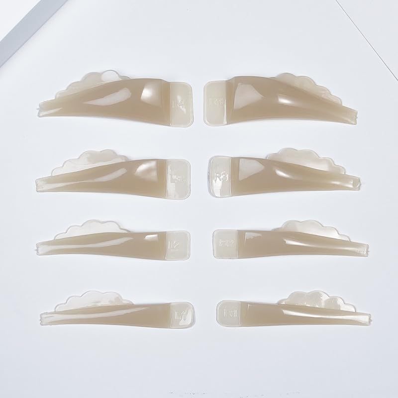 PERMANIA Lash Lift Pads, Liquid Silicone Elastic Glueless Lash Lift Shield CJ Warp 8Pcs Eyelash Curler Makeup Beauty Tool (Beige Gray)