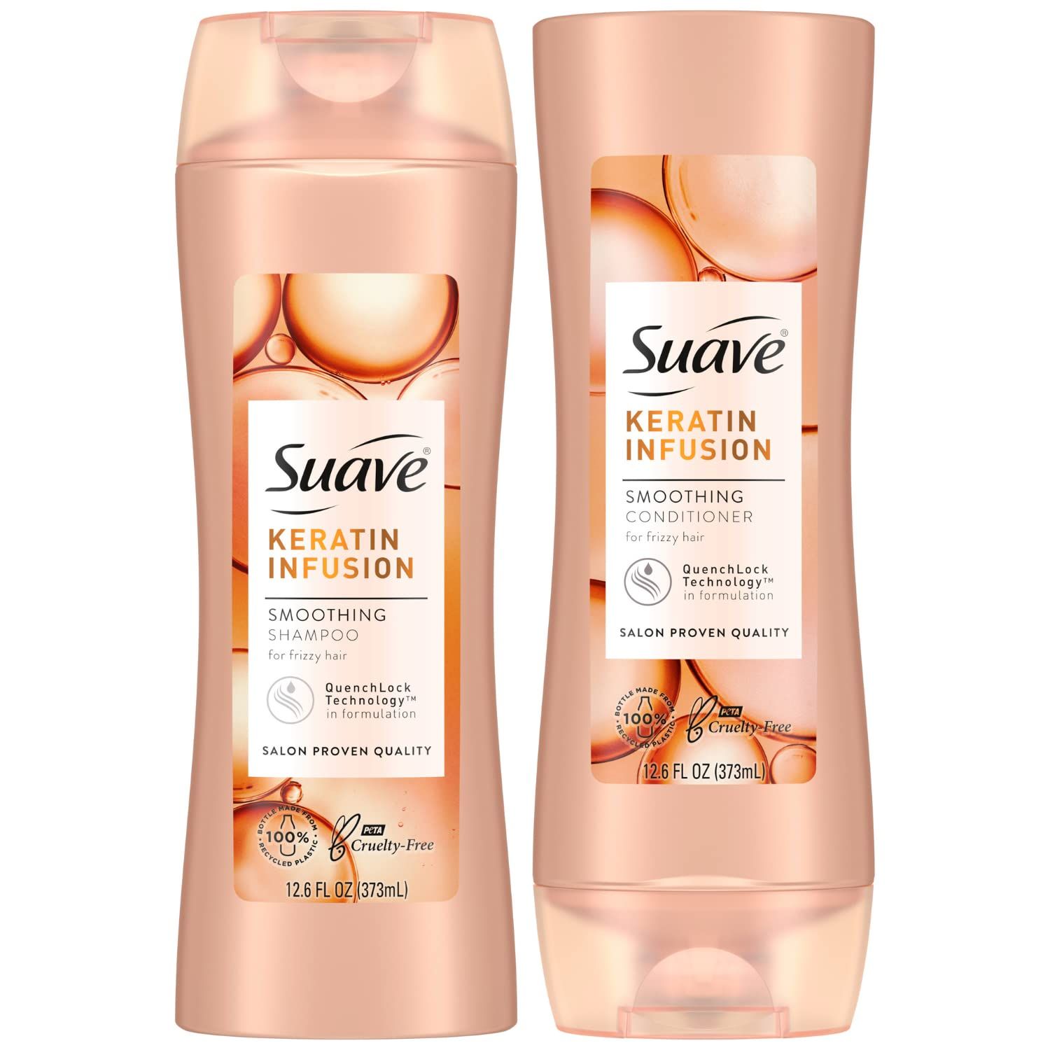 Suave Shampoo and Conditioner Set, Keratin Infusion, Smoothing - Keratin Hair Treatment &amp; Detangler, 48H Frizz Control, Anti-Frizz Hair Products, 12.6 Oz Ea (2 Piece Set)