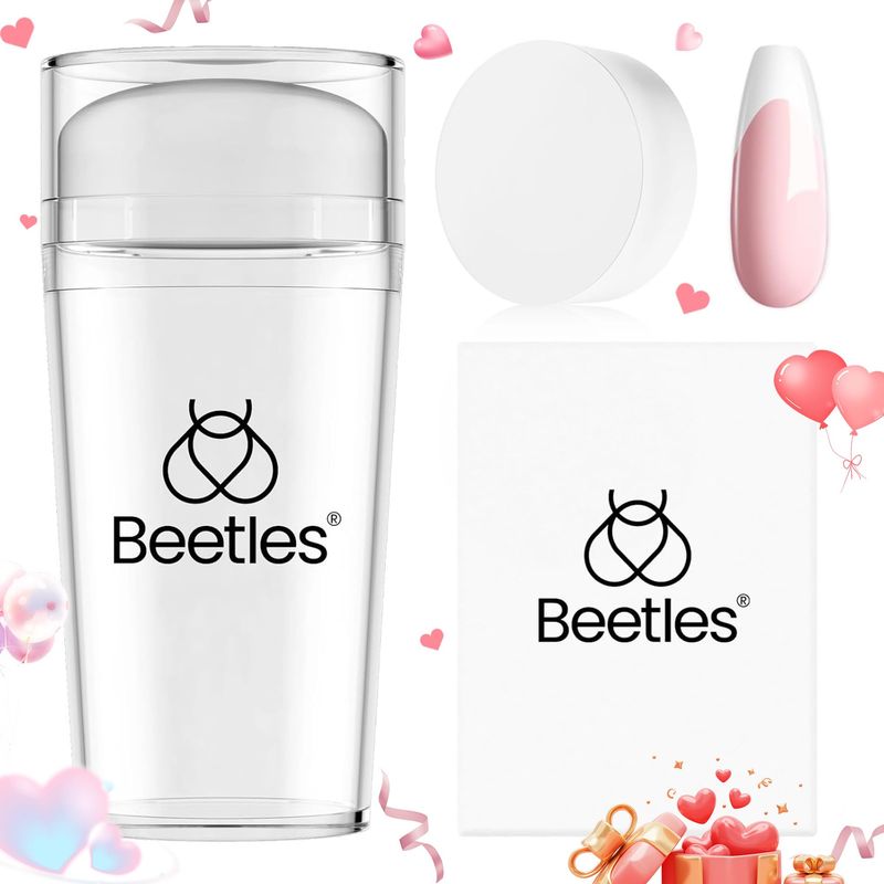 Beetles Nail Stamp 3Pcs Silicone French Tip Nail Stamp Kit with Replacement Nail Stamper Heads and Scrapers Soft Silicone Nail Printing Tool for Home DIY Nail Art Valentine's Day Gift for Women