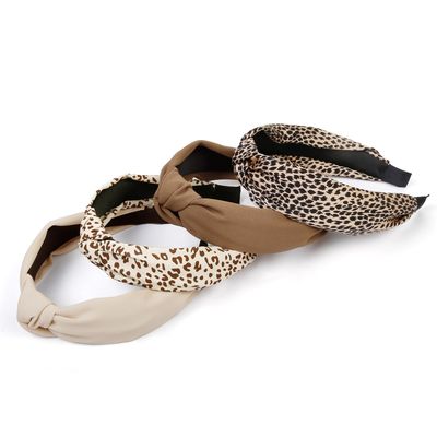 Knotted Fashion Hairbands and Hair Hoops Non-Slip Top Knot Headbands with Leopard Print for Women and Girls - 4PCS Beige Brown Hair Accessories Set