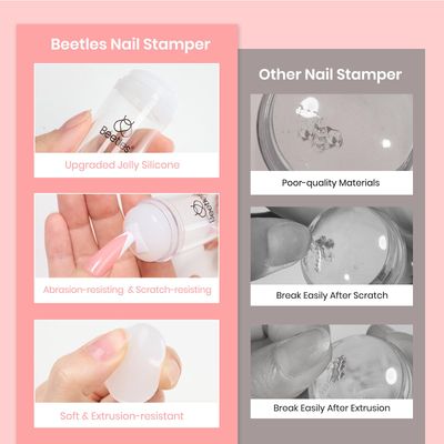 Beetles Nail Stamp 3Pcs Silicone French Tip Nail Stamp Kit with Replacement Nail Stamper Heads and Scrapers Soft Silicone Nail Printing Tool for Home DIY Nail Art Valentine's Day Gift for Women