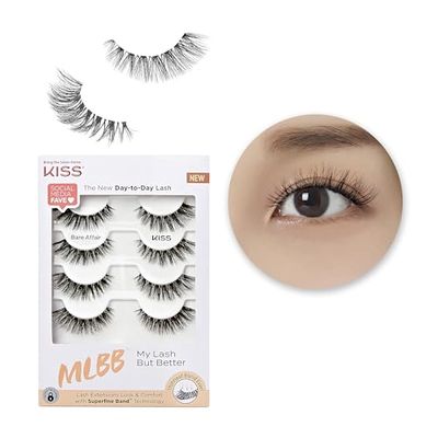 KISS My Lash But Better Fake Eyelashes Multipack - Bare Affair, 4-Pair Pack, Invisible, Lightweight, Reusable, Contact Lens Friendly, Voluminous, Comfortable | 8 Total