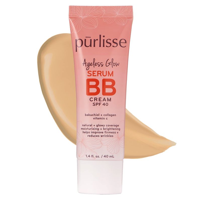 prlisse Ageless Glow Serum BB Cream SPF 40  Clean &amp; Cruelty-Free, Full &amp; Flawless Coverage, Hydrates with Collagen | Light Medium 1.4oz